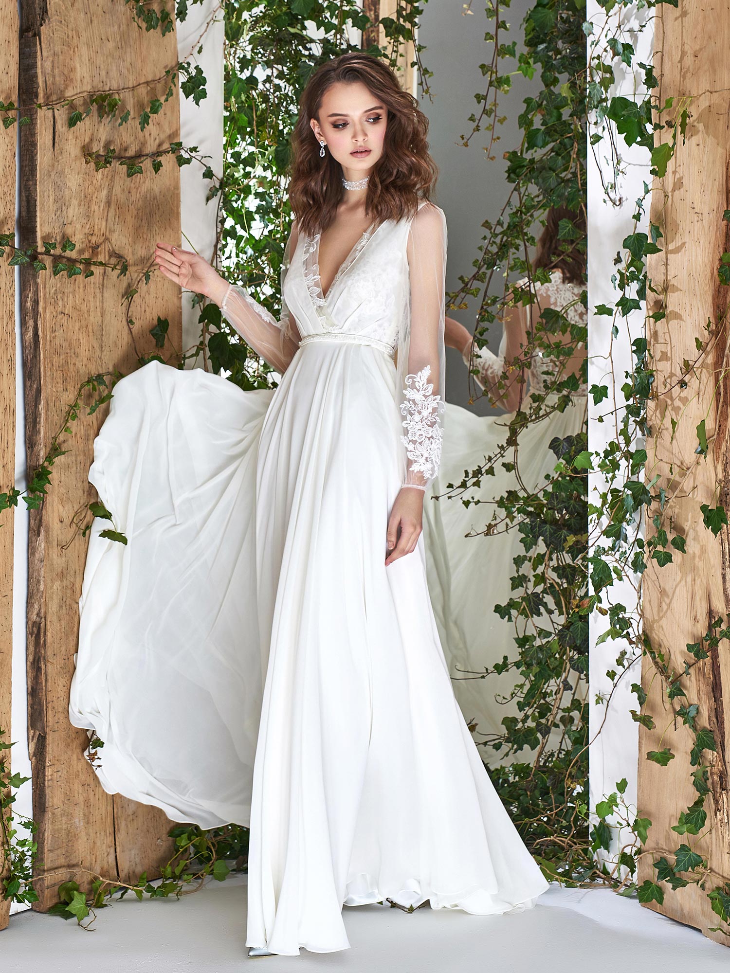 Papilio Long sleeve sheath wedding dress with deep v-neck ... (1500 x 2000 Pixel)