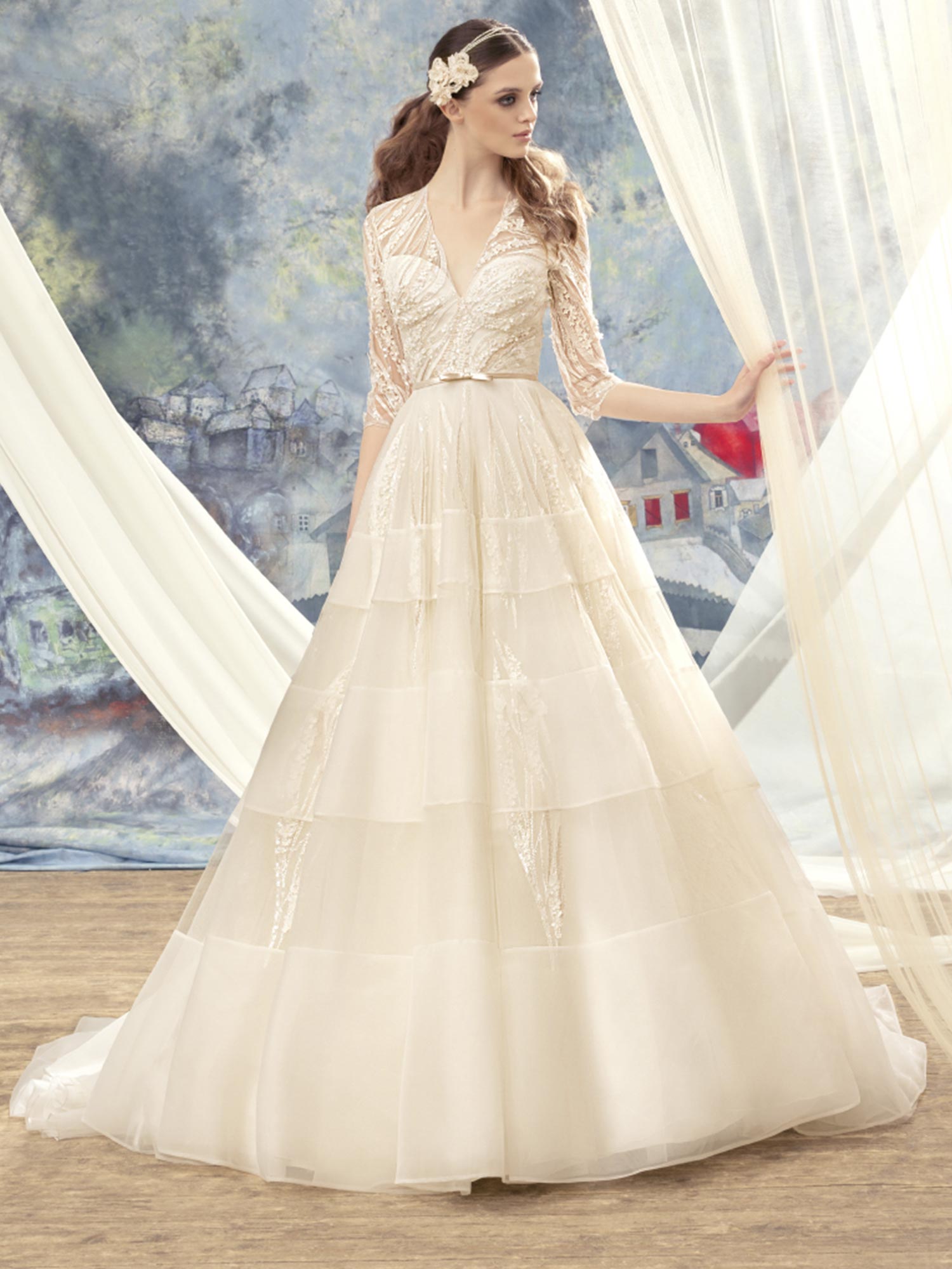 Papilio Lace ball gown wedding dress with tiered skirt