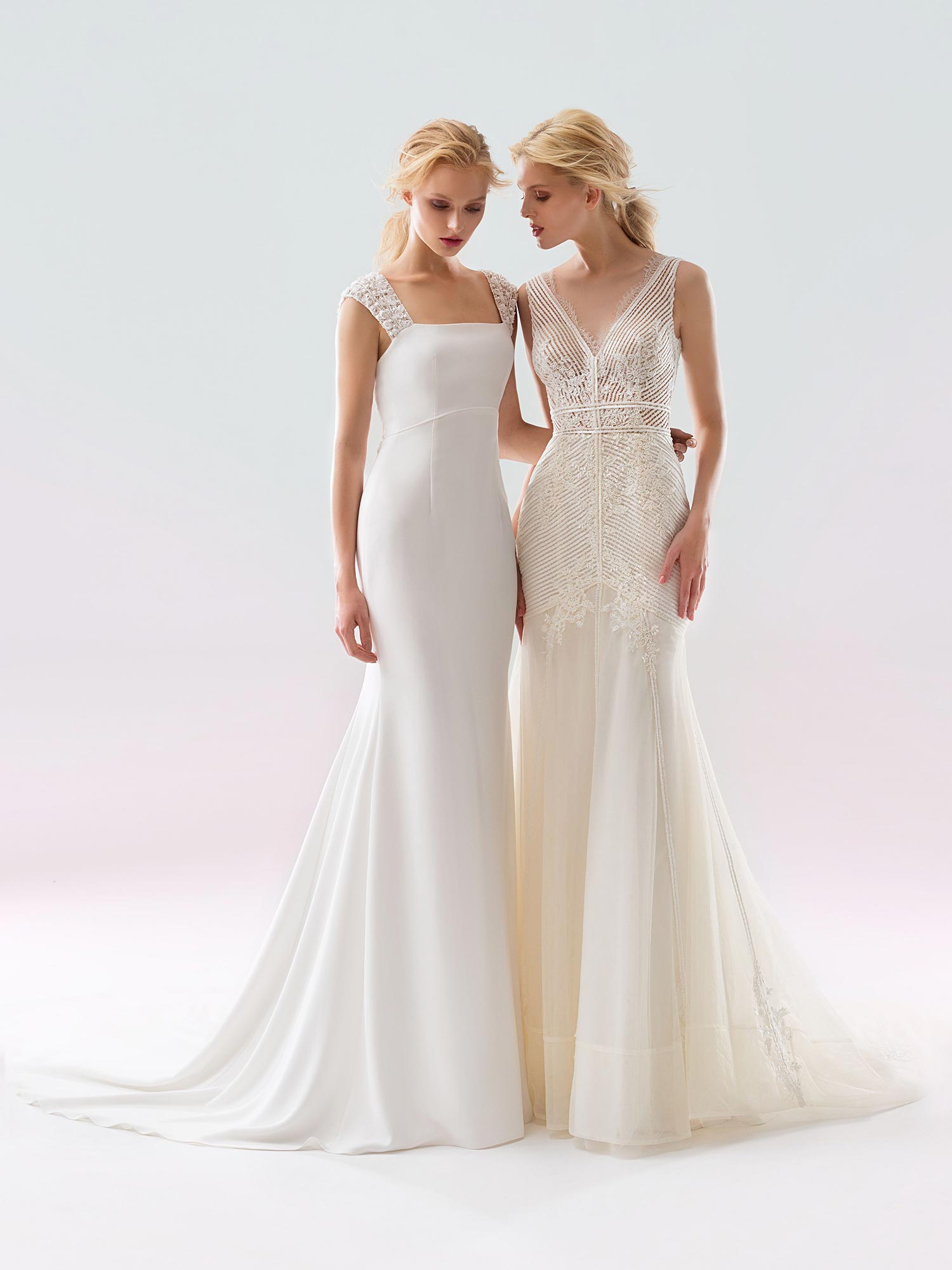 Papilio Fit and flare wedding dress in sequinned lace and deep v neck