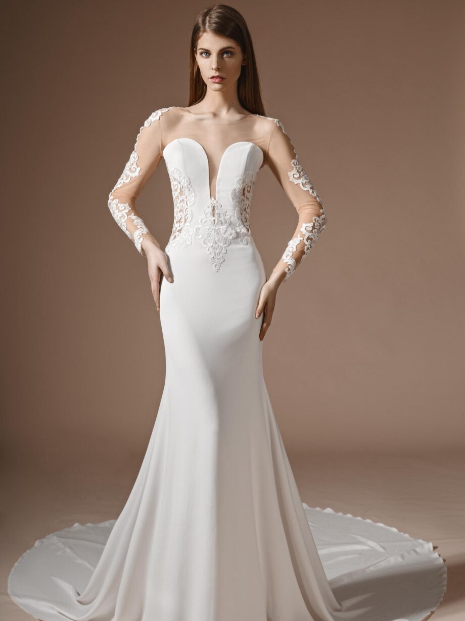 wedding dress with illusion neckline