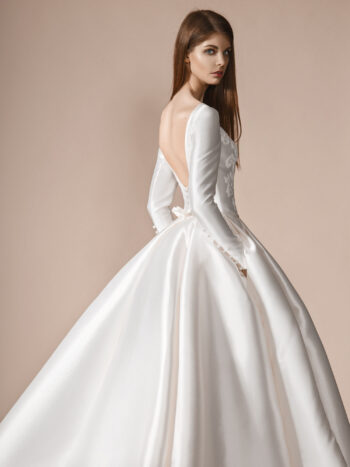 Papilio Dramatic long sleeve Mikado ball gown wedding dress