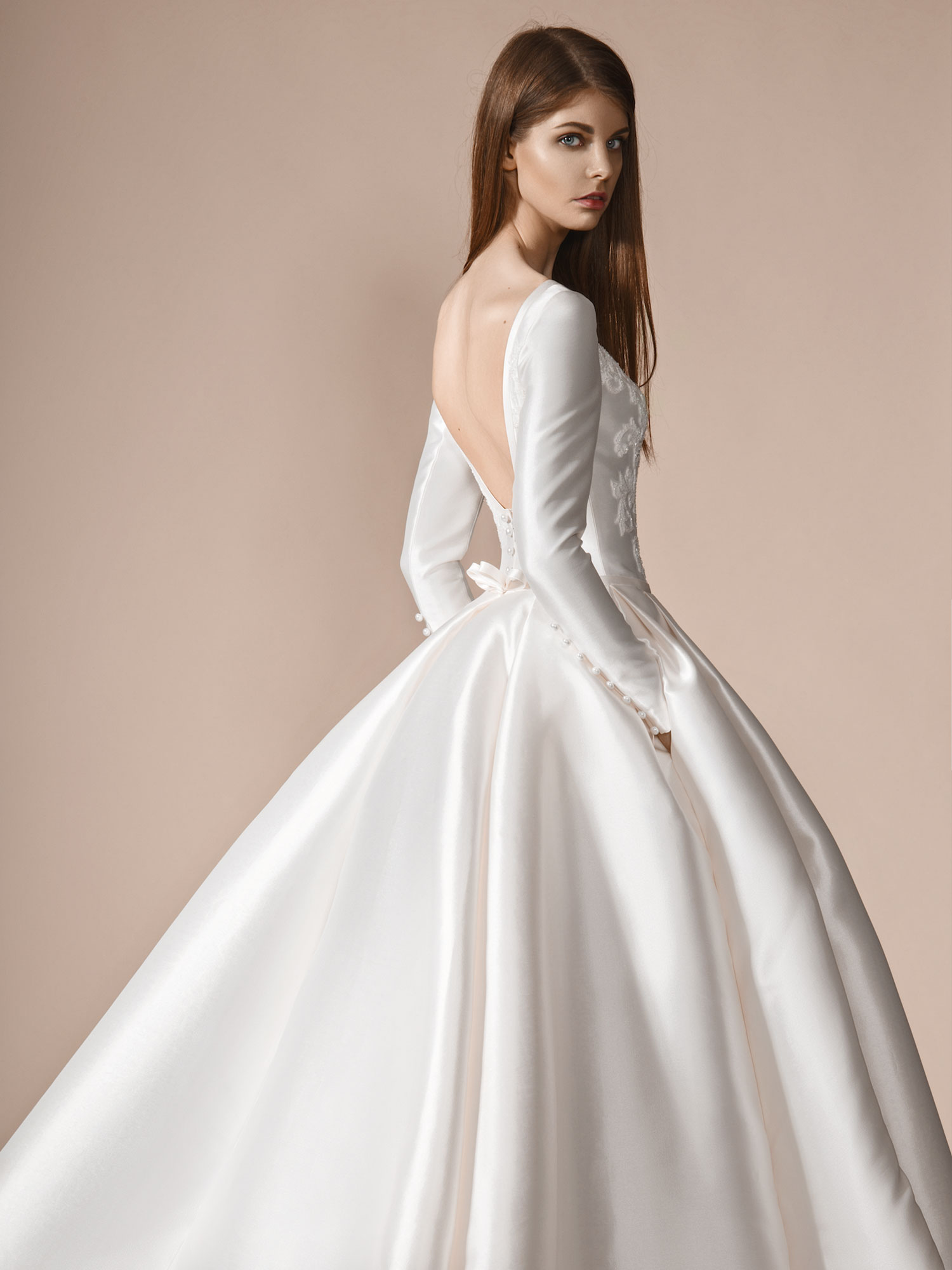 Papilio Dramatic Long Sleeve Mikado Ball Gown Wedding Dress