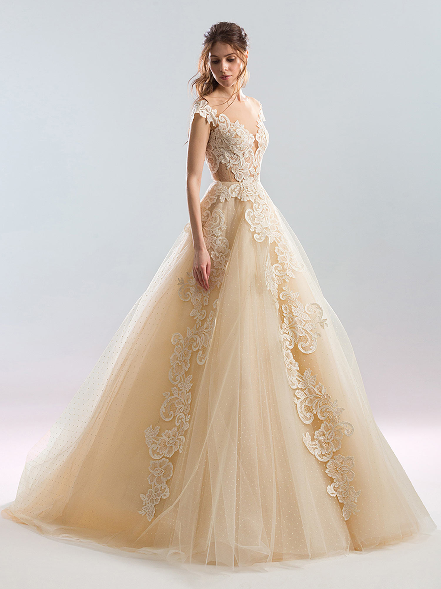 Papilio Ball gown lace wedding dress with cap sleeves and ... (1500 x 2000 Pixel)