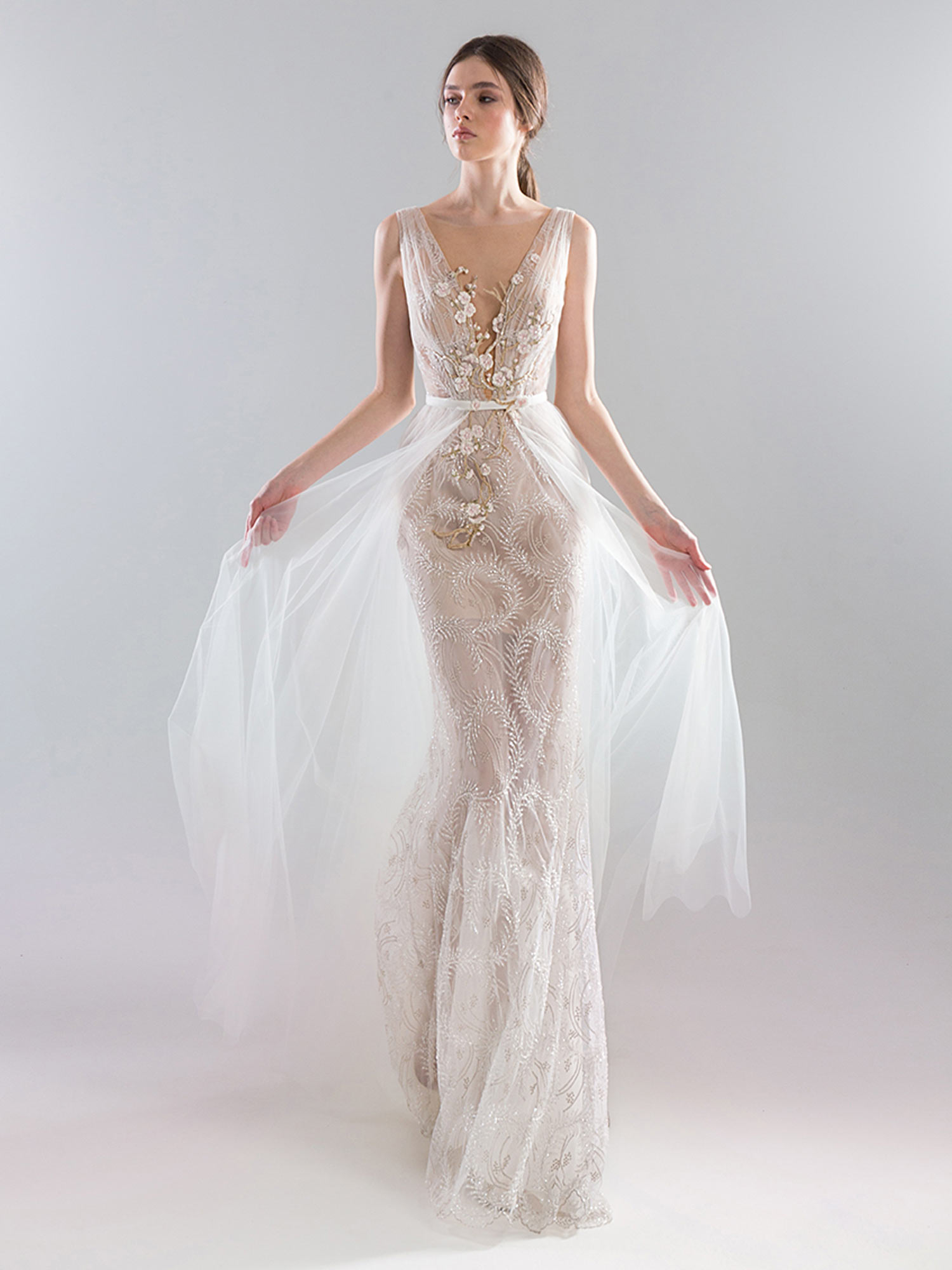 Papilio Fitted sheer lace wedding gown with deep v ... (1500 x 2000 Pixel)