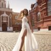 Two-piece wedding dress with sequinned shorts and chiffon overlay