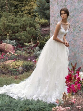 A-line wedding dress with textured skirt and 3D floral embroidery