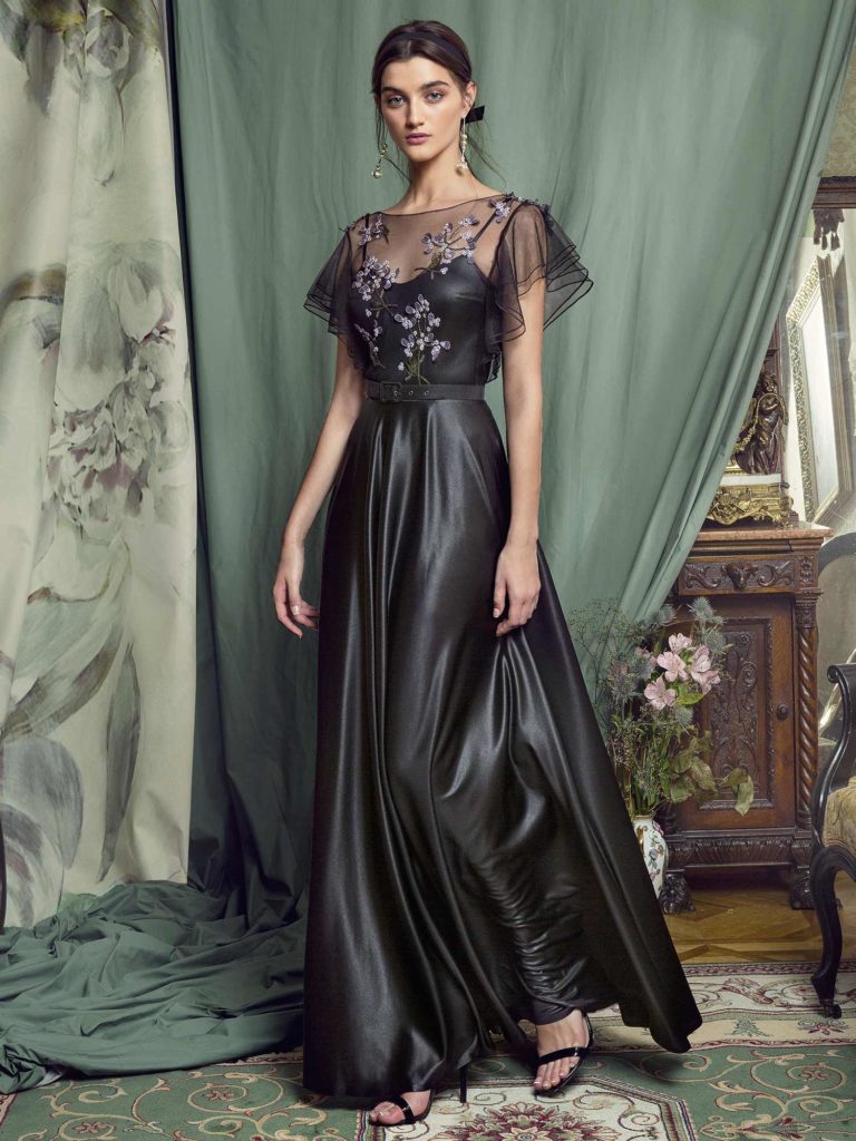 Luxury formal dress with asymmetrical designs and slit on the leg