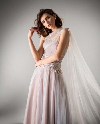 A-line evening dress with one shoulder