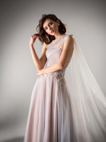 A-line evening dress with one shoulder