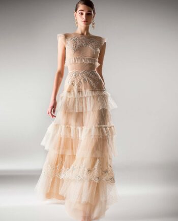 A-line evening dress with tiered skirt