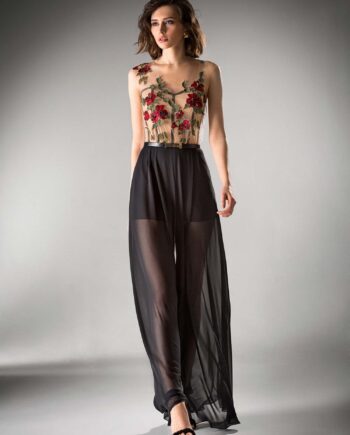 Flowy jumpsuit with an illusion neckline