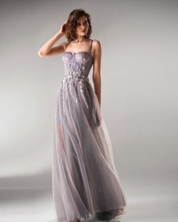 A-line evening gown with bustier bodice