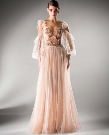 A-line evening dress with cold shoulder sleeves