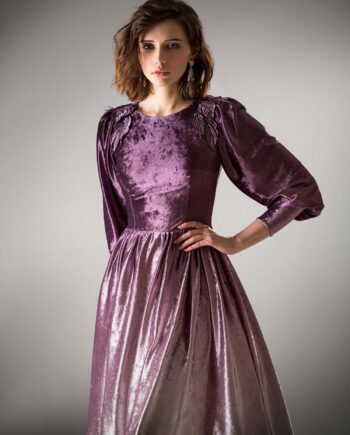 Velvet evening dress with dolman sleeves