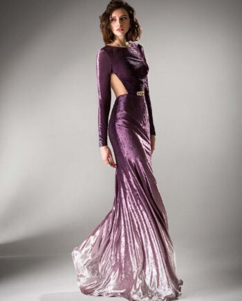 Fitted evening gown with side cutouts