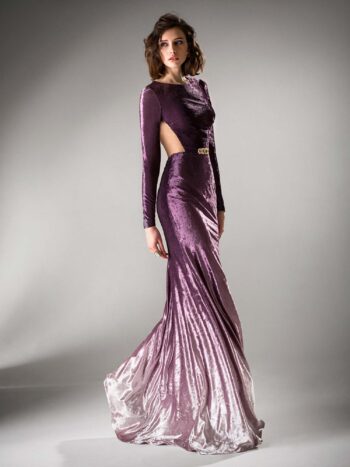Fitted evening gown with side cutouts