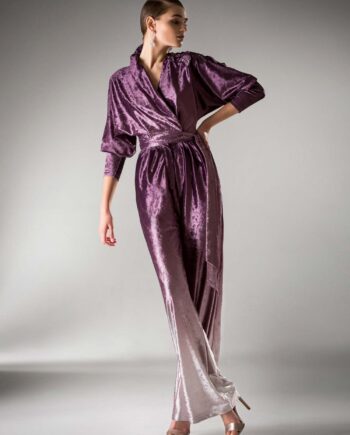 Velvet wrap jumpsuit with dolman sleeves