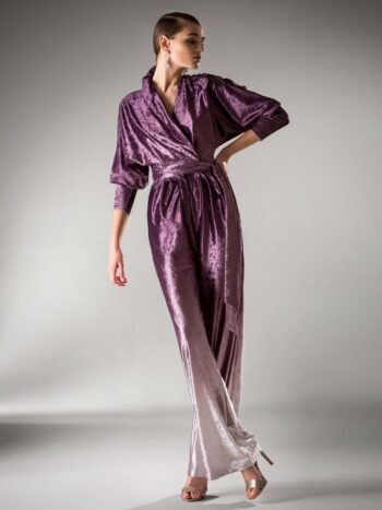 Velvet wrap jumpsuit with dolman sleeves