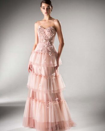 Strapless A-line dress with a tiered skirt