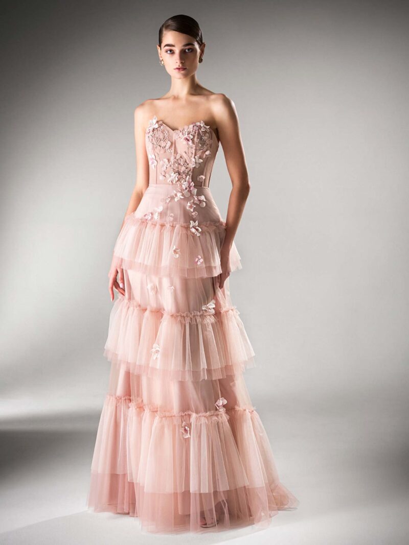 Strapless A-line dress with a tiered skirt