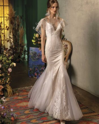 Mermaid wedding dress with butterfly sleeves