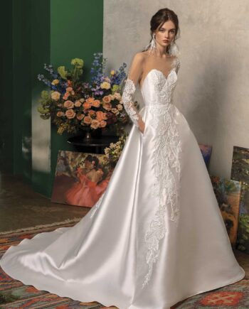 Long sleeved ball gown wedding dress with pockets