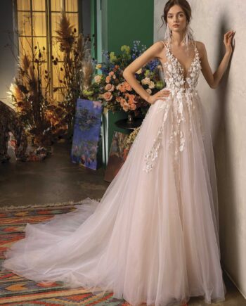 A-line wedding dress with plunging neckline