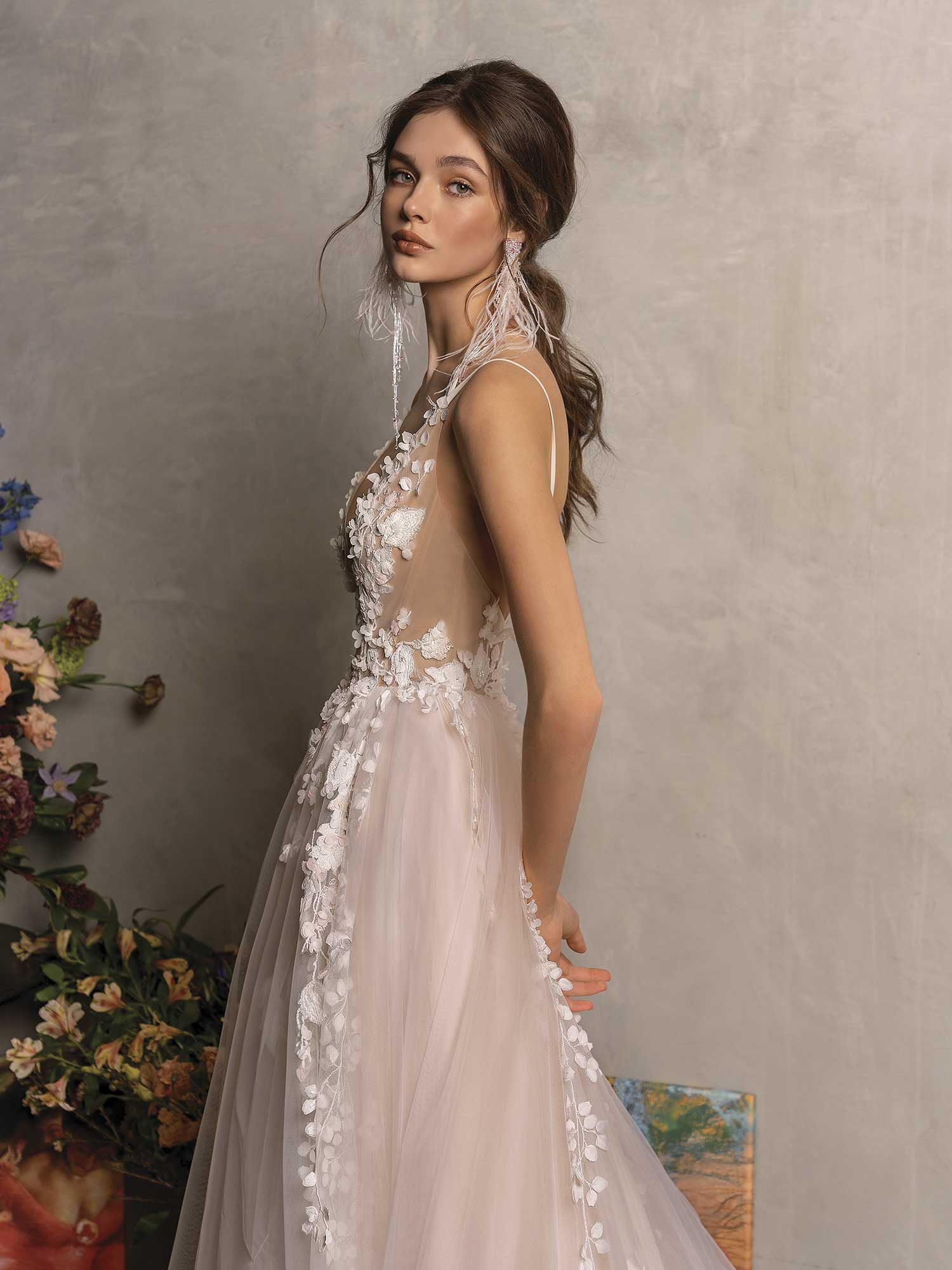 A-line wedding dress with plunging neckline