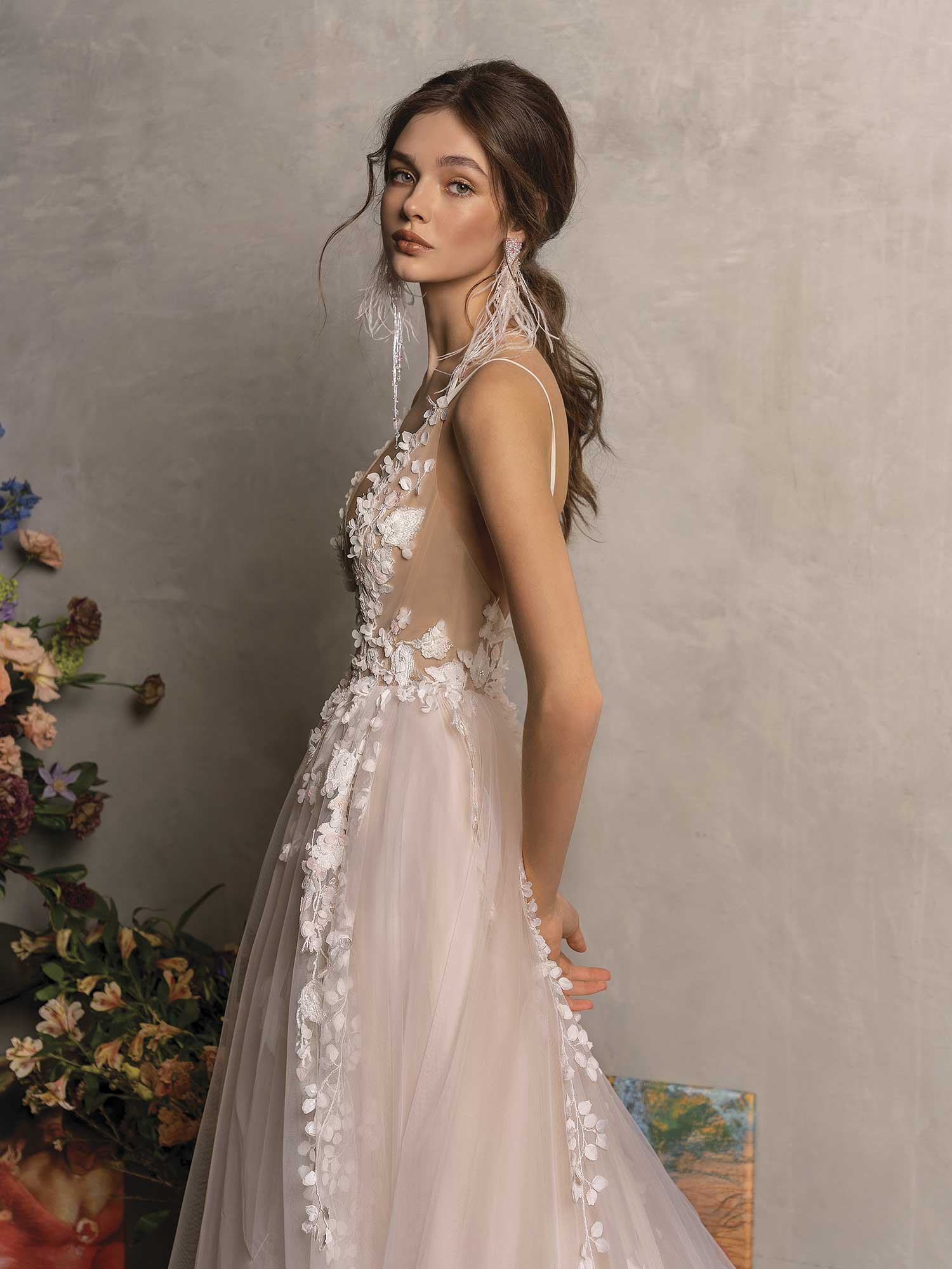 A line Wedding Dress With Plunging Neckline