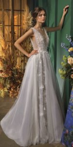 Sleeveless Deep V-neck Illusion Neckline A-line Wedding Dress, Kleinfeld  Bridal