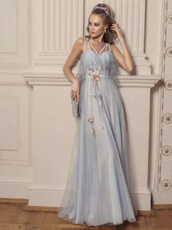 Maxi dress with bustier bodice and floral embroidery