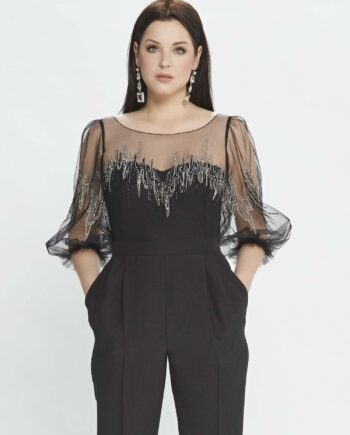 Jumpsuit with bishop sleeves and pleated pants