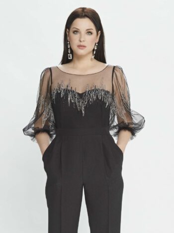 Jumpsuit with bishop sleeves and pleated pants