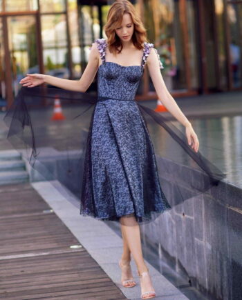 Special occasion A-line evening dress with floral applique