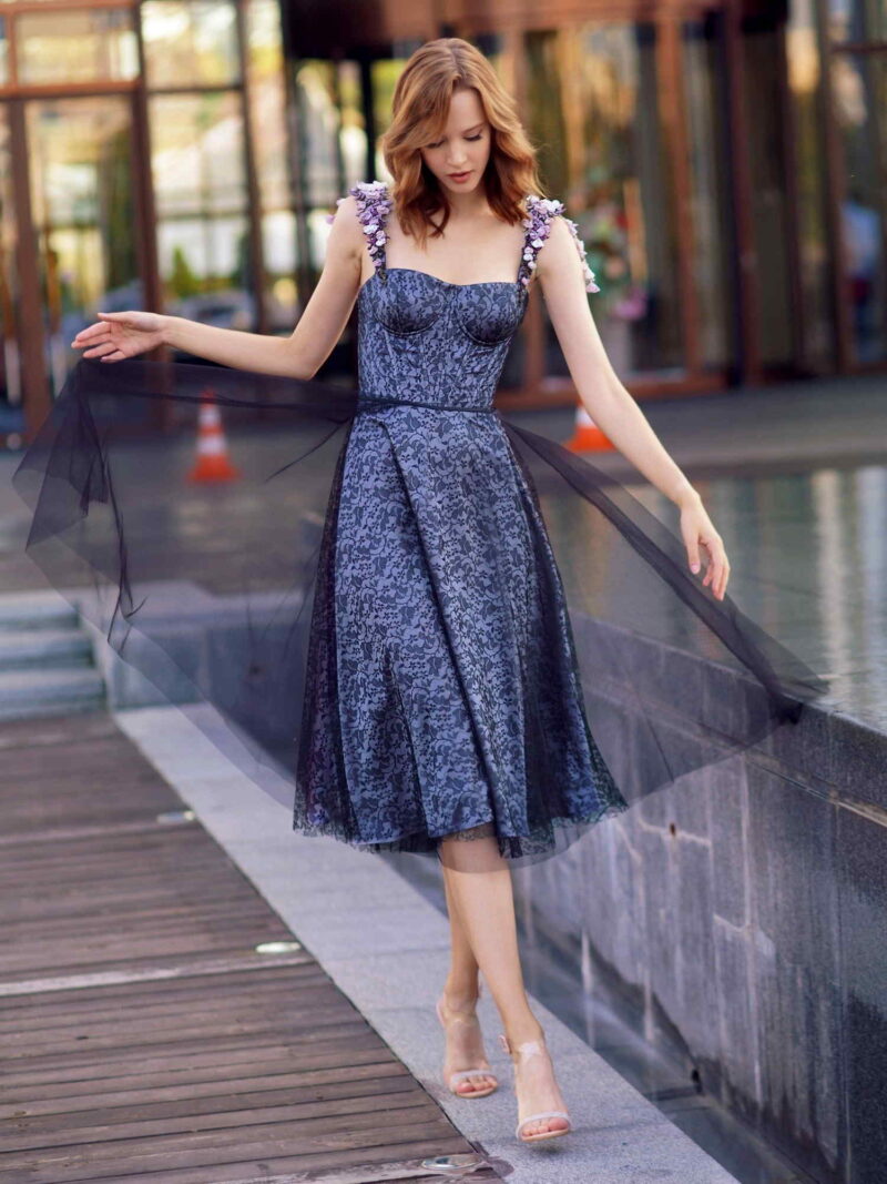 Special occasion A-line evening dress with floral applique