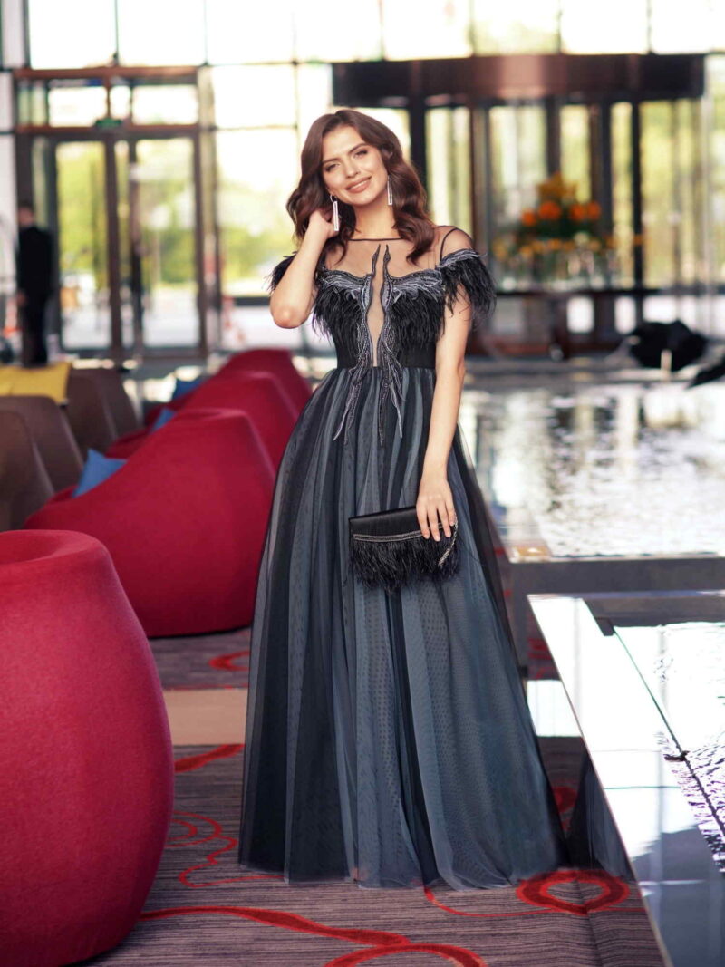 Long special occasion dress with unique embroidery