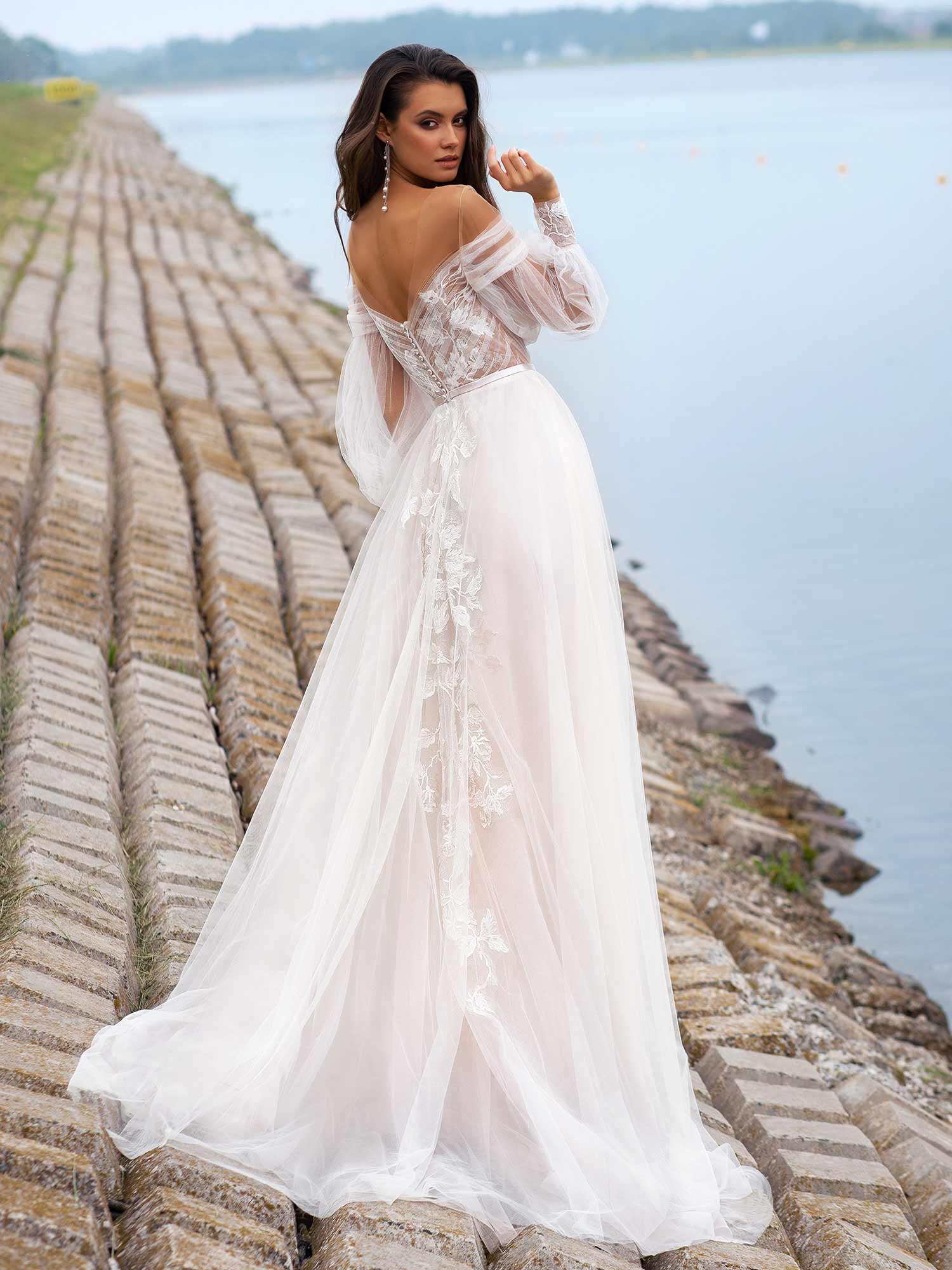 Wedding Dress With Off the shoulder Bishop Sleeves