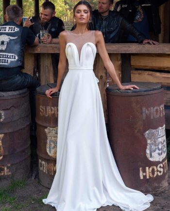 Simple wedding dress with plunging neckline