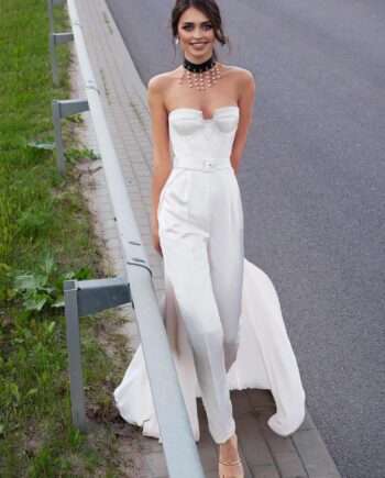 Ultra-modern wedding jumpsuit with attachable skirt