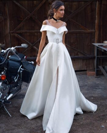 Modern wedding dress with slit up the leg