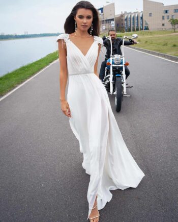 Chiffon wedding dress with beading and embroidery