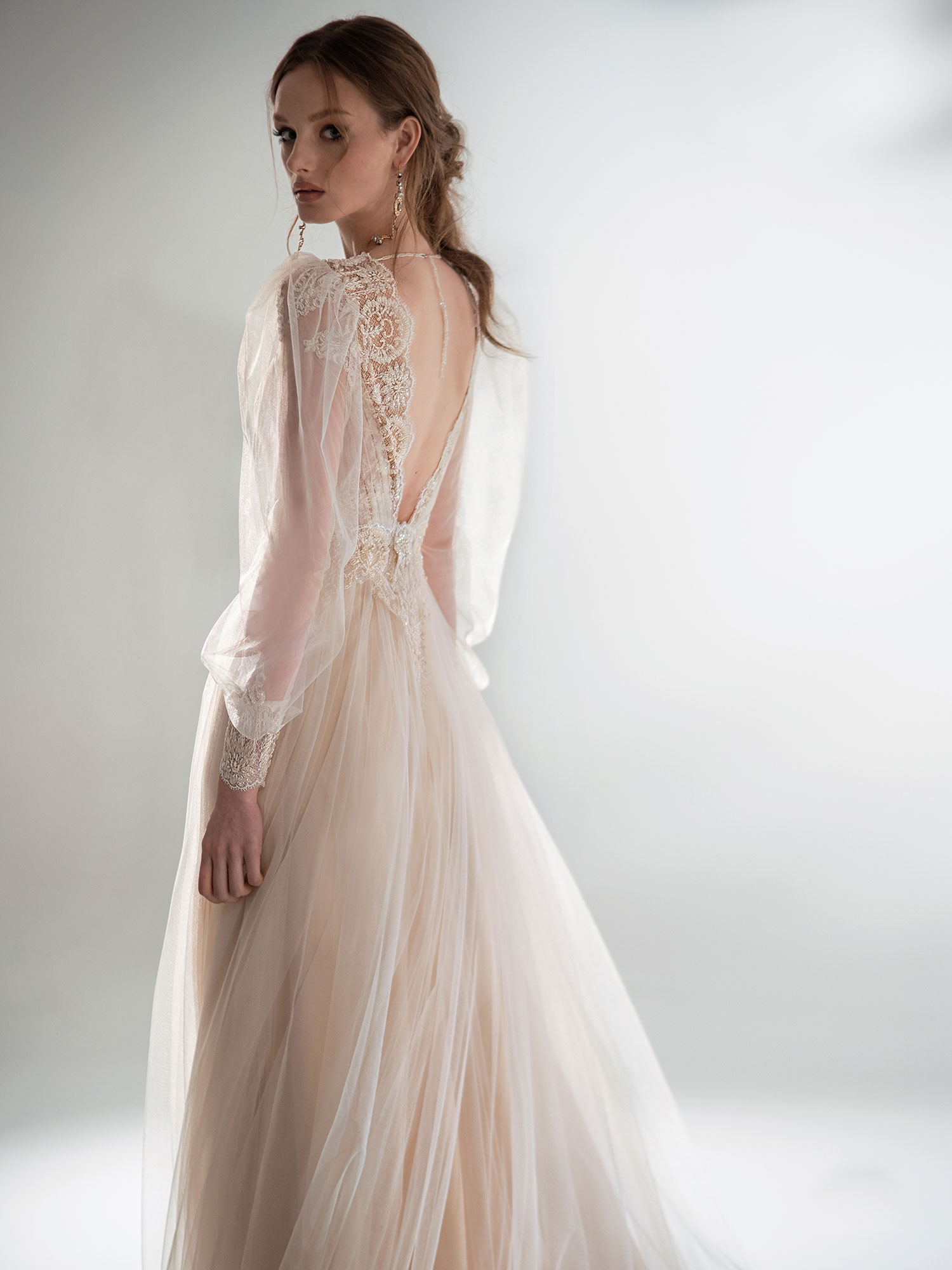 puff-sleeve-a-line-wedding-dress-with-v-plunging-neckline