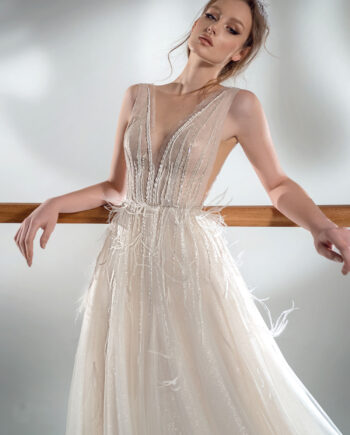 Sparkling A-line wedding dress with V-neckline