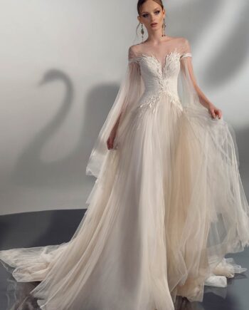 A-line wedding dress with cape sleeves