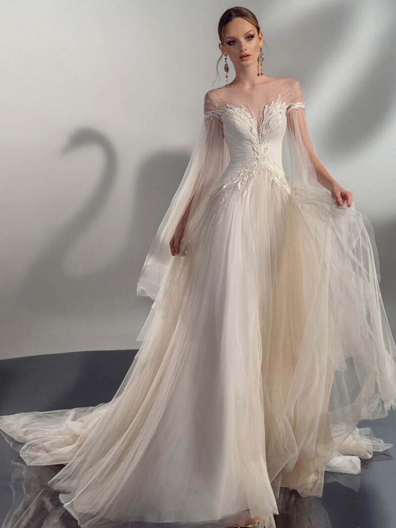 A-line wedding dress with cape sleeves