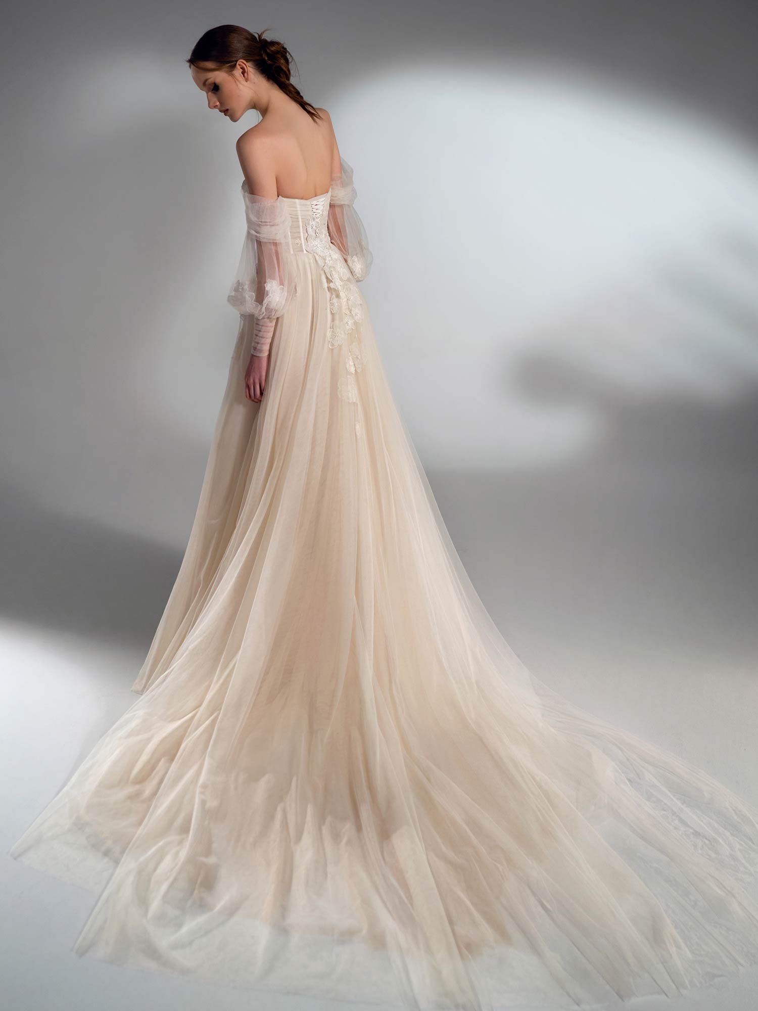 Off The Shoulder A line Wedding Dress With Detachable Sleeves