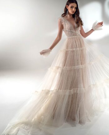 Shimmering A-line wedding dress with ruffles