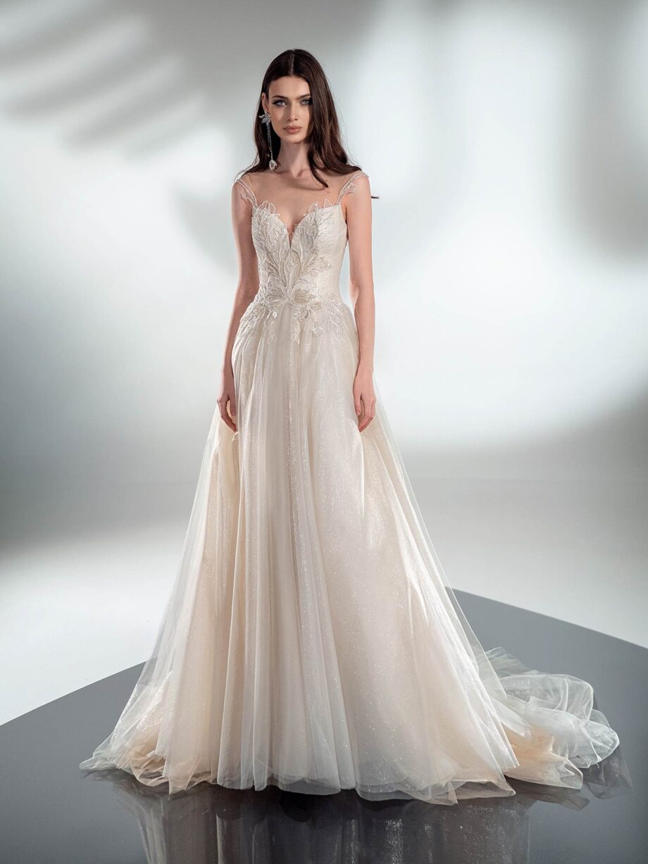 A-line wedding dress with beaded embroidery