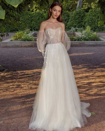 Strapless A-line wedding dress with removable sleeves