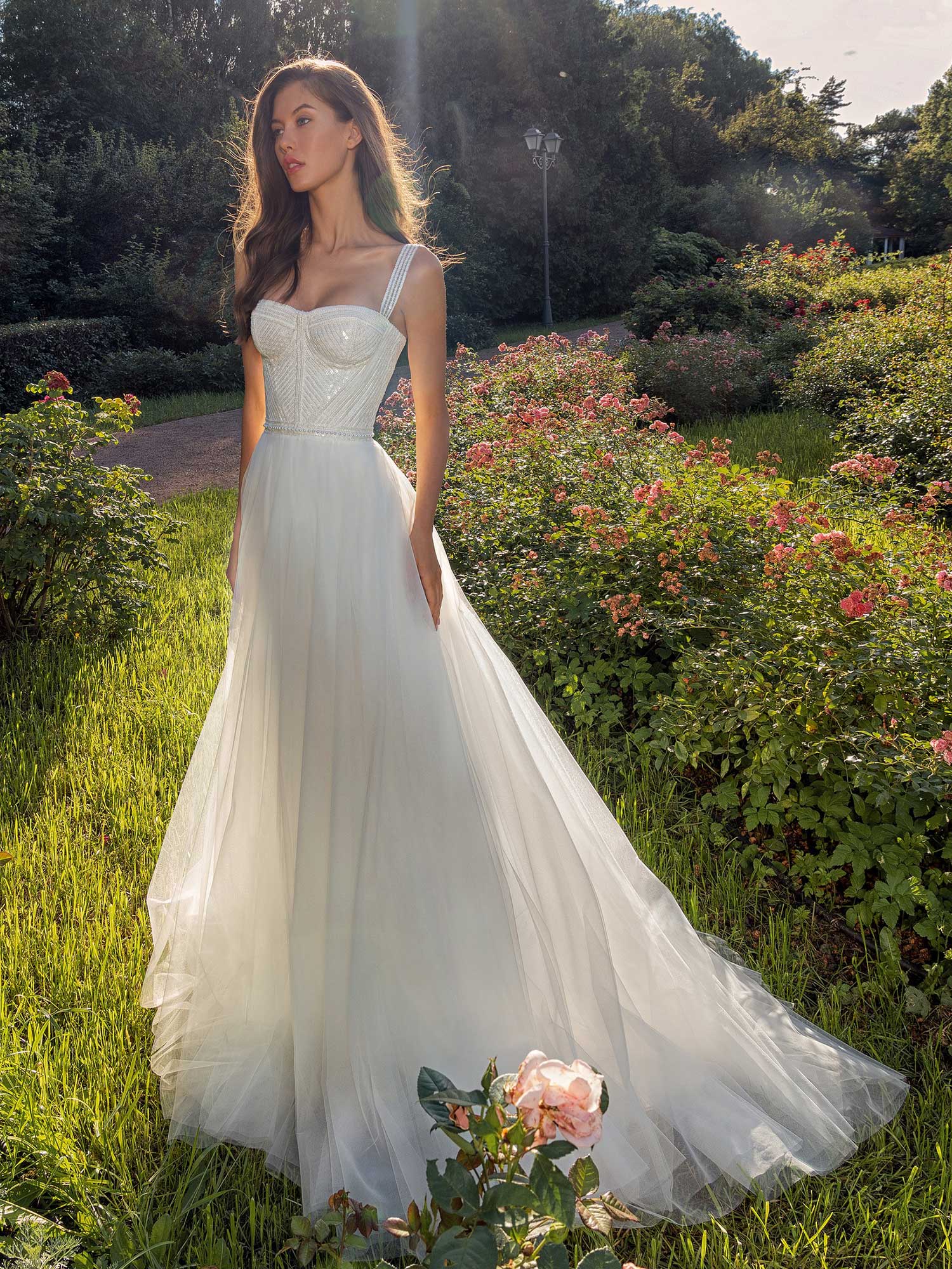 Bustier Style A line Wedding Dress With Pearl Waistline